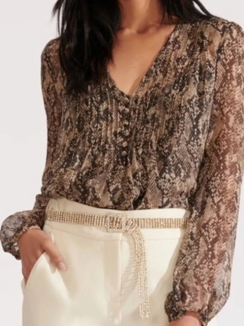 Veronica Beard Lowell Python-Print Silk Blouse Semi-sheer + Cami set size 4